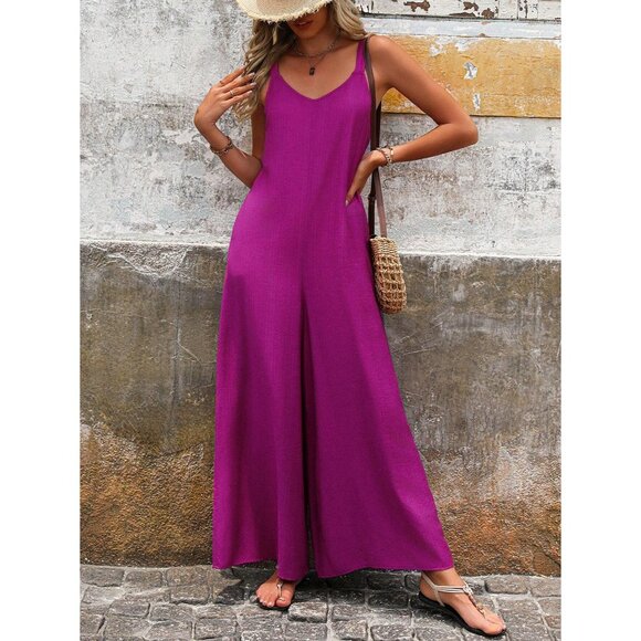 SHEIN Women's Summer Wide Leg Jumpsuit With Pockets Color Purple Size Large - Picture 3 of 9